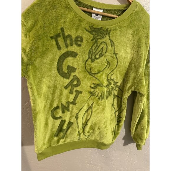 Dr. Suess The Grinch Green Plush Crewneck Christmas Sweater - Picture 4 of 9